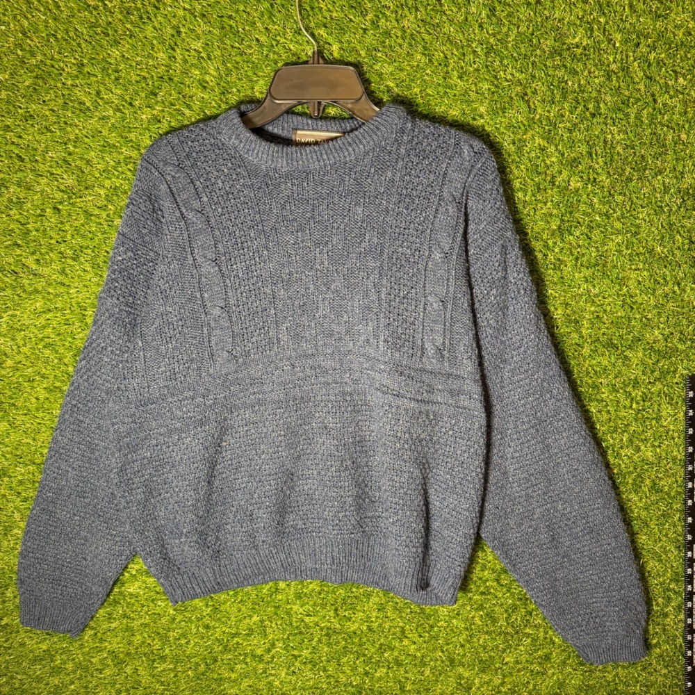 VTG David Taylor Men's Blue Textured Cable Knit Crew Neck Acrylic Sweater Size L